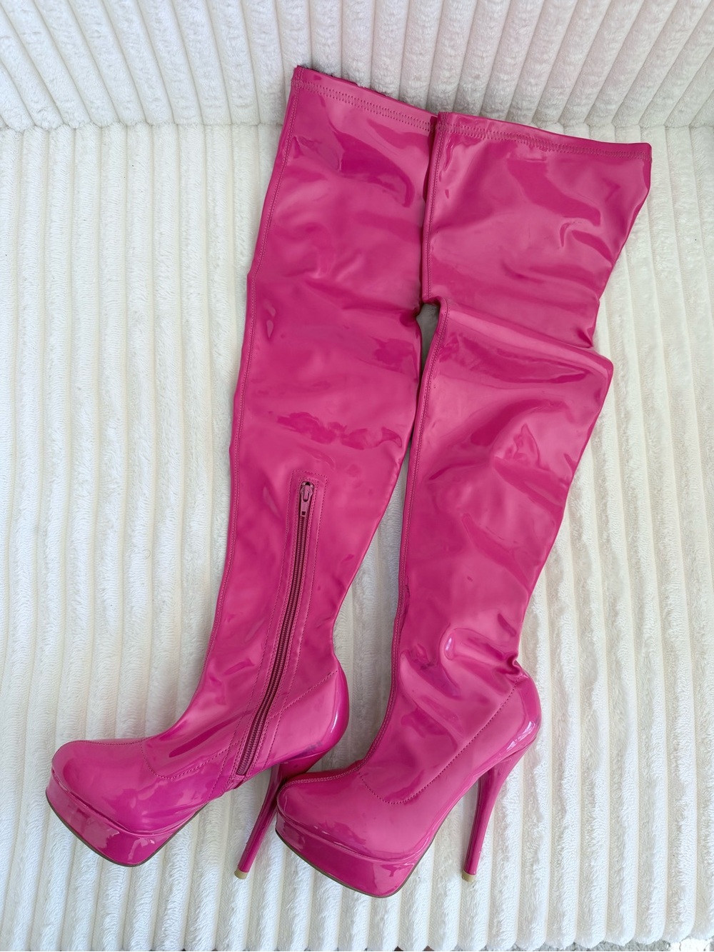 Hot Pink Over-the-Knee Platform Boots